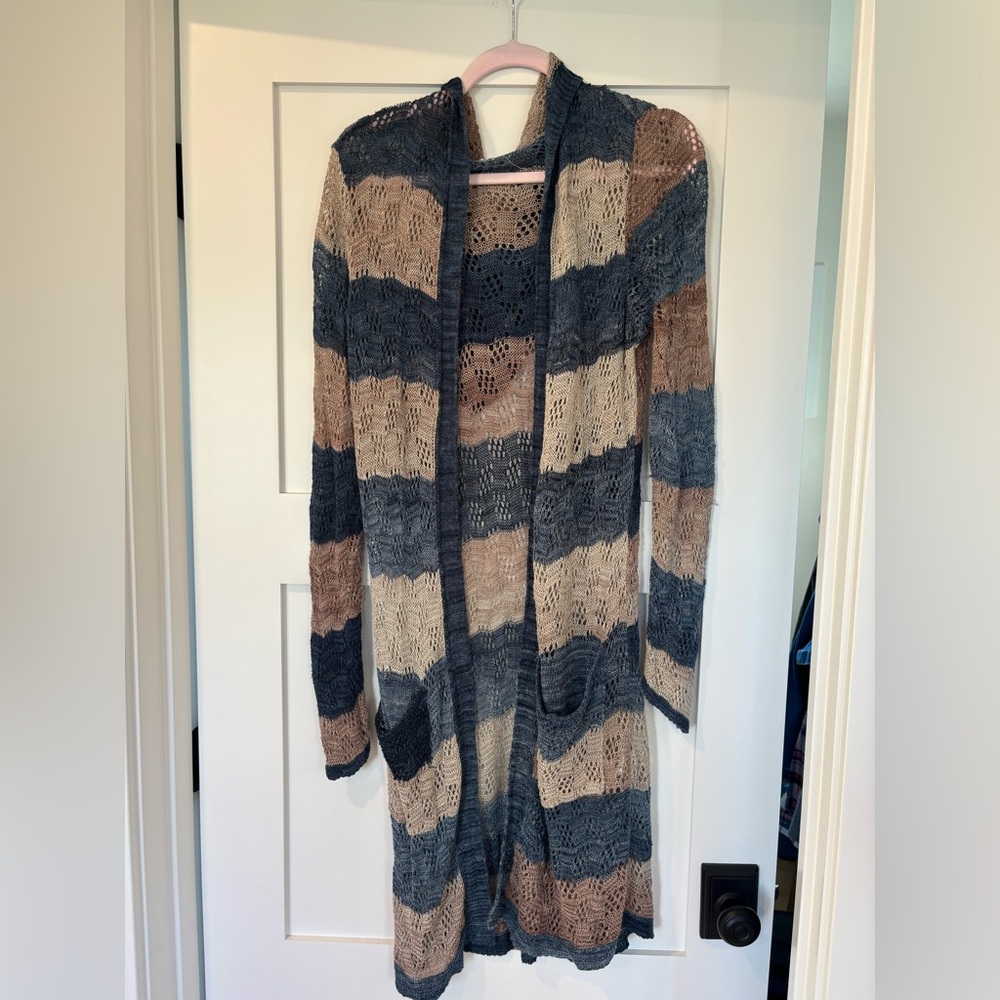 Striped Open-Front Cardigan Sweater